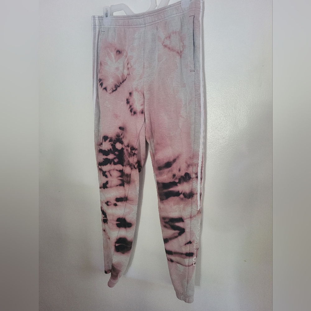 Men's/Unisex Reworked/Upcycled Bleach Dye Reverse Dye Adidas Joggers Size Large